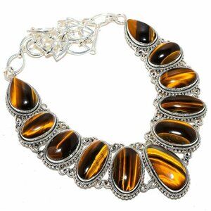 NEW - Tiger Eye Stone Sterling Adjustable Necklace